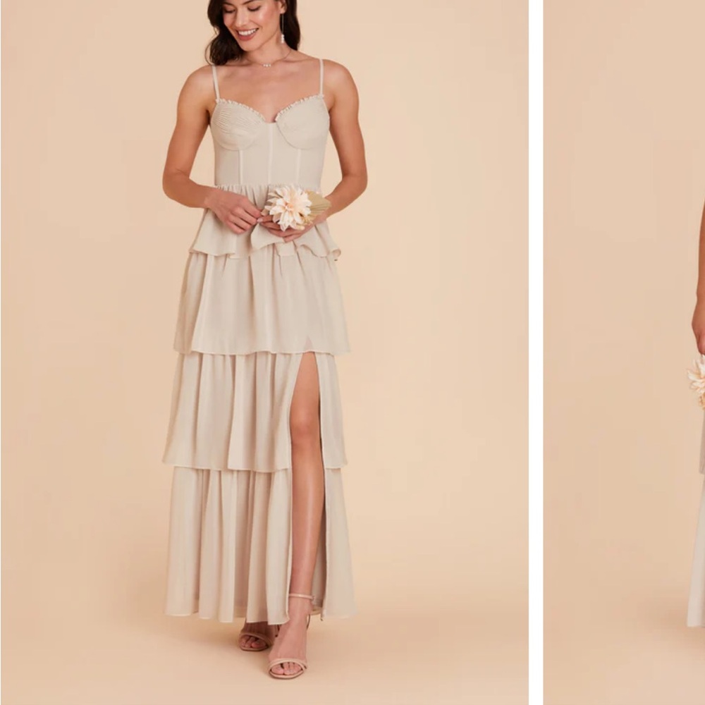 Birdy Grey Strapless Tiered Ruffle Maxi Dress in Champagne